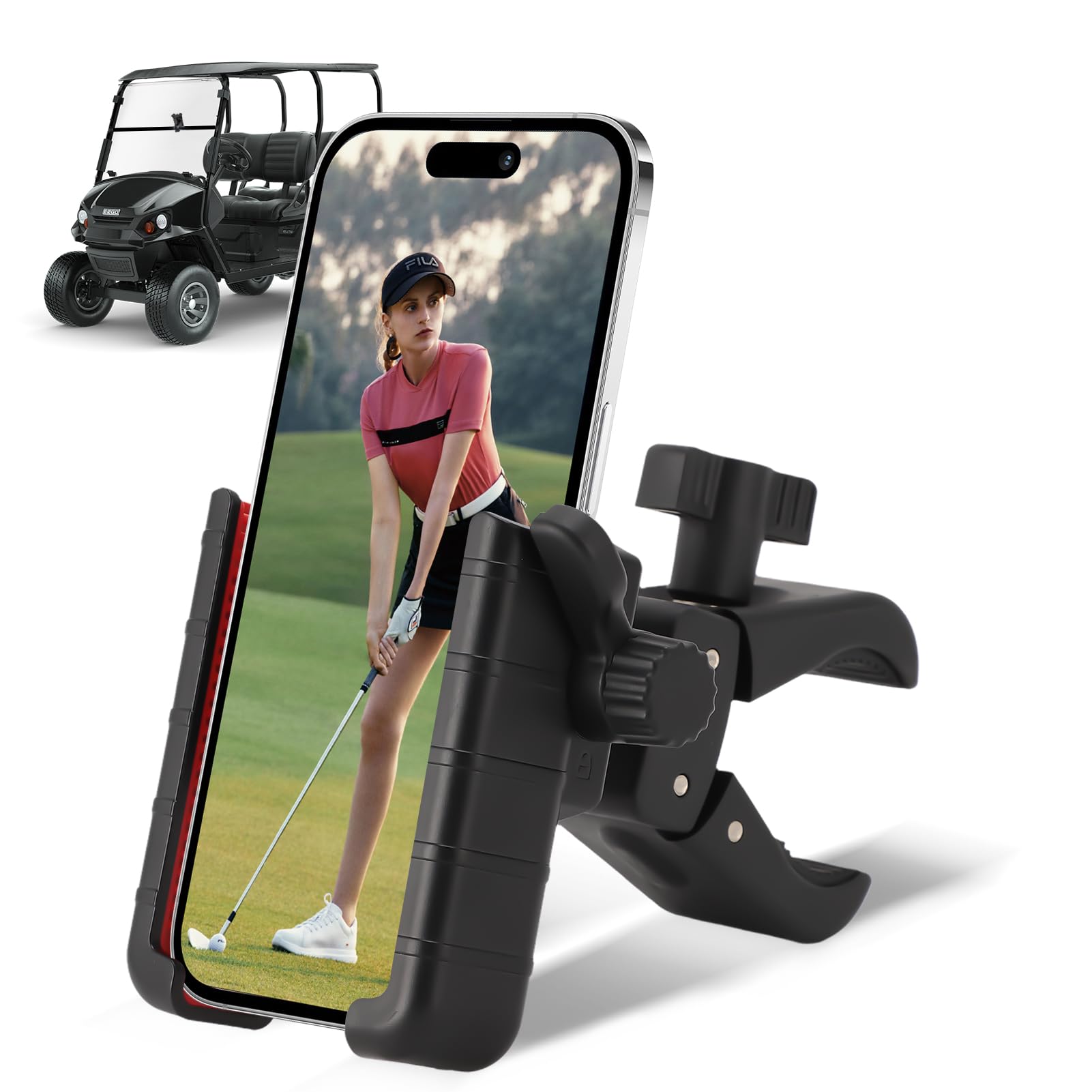 ZEMBSOYA Golfs Cart Phone Holder, Golfs Phone Mount 360 Degree Rotation, Cell Phone Holder for Golf Cart Compatible with All Smartphones and Phone Cases