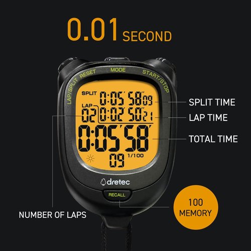 Dretec Digital Stopwatch - Waterproof Design with Backlight | Sleek Black Finish