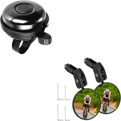 Accmor Bike Bell & Handlebar Mirror Set - Essential Cycling Accessories for Kids & Adults