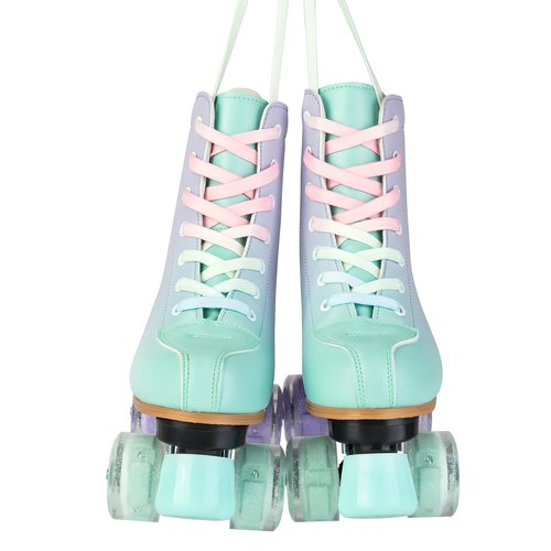 Jessie Girl & Women's PU Leather Flash Kids Roller Skates, Fantasy Adjustable Four-Wheel Beginner Skates for Girls Ages 8-12, Indoor & Outdoor (Youth 2)