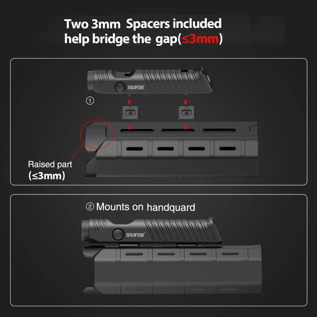 Solofish Tactical Flashlight - 1450 Lumens with Green Laser Sight | Magnetic Rechargeable Mlok Rail Combo