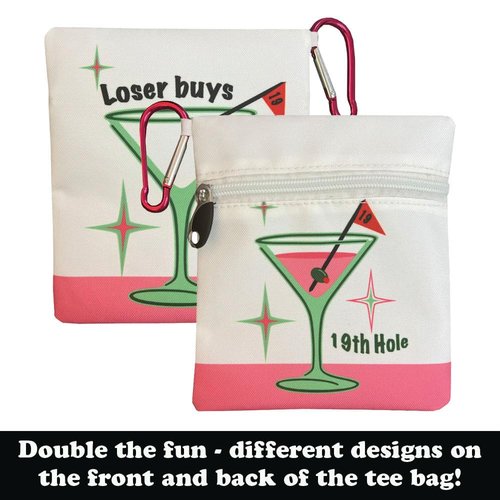 Giggle Golf Martini Par 3 Pack for Women, Microfiber Waffle Weave Golf Towel, Tee Bag with Tees and Bling Ball Marker with Magnetic Hat Clip (19th Hole)