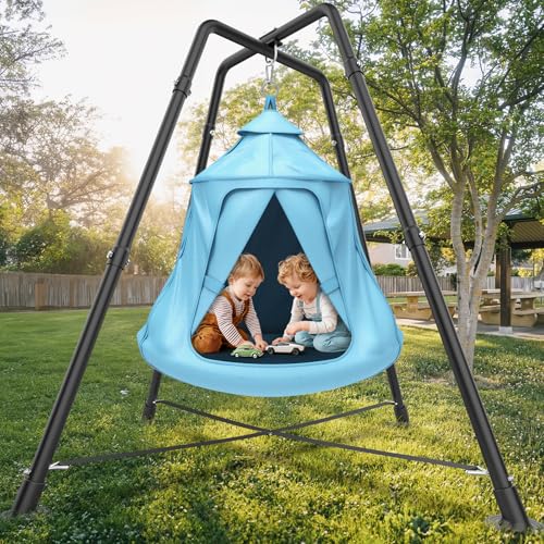 Light Blue Swing Set with Tent & Stand - Kids & Adults Outdoor Play Equipment