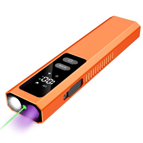 DOKNAAM Rechargeable Flashlight with Green Beam, UV and White LED Combo, 800 Lumen EDC Flat Magnetic Flashlight, 4 Sources for Outdoors Emergency Working, Aluminium, with Storage Case, Orange