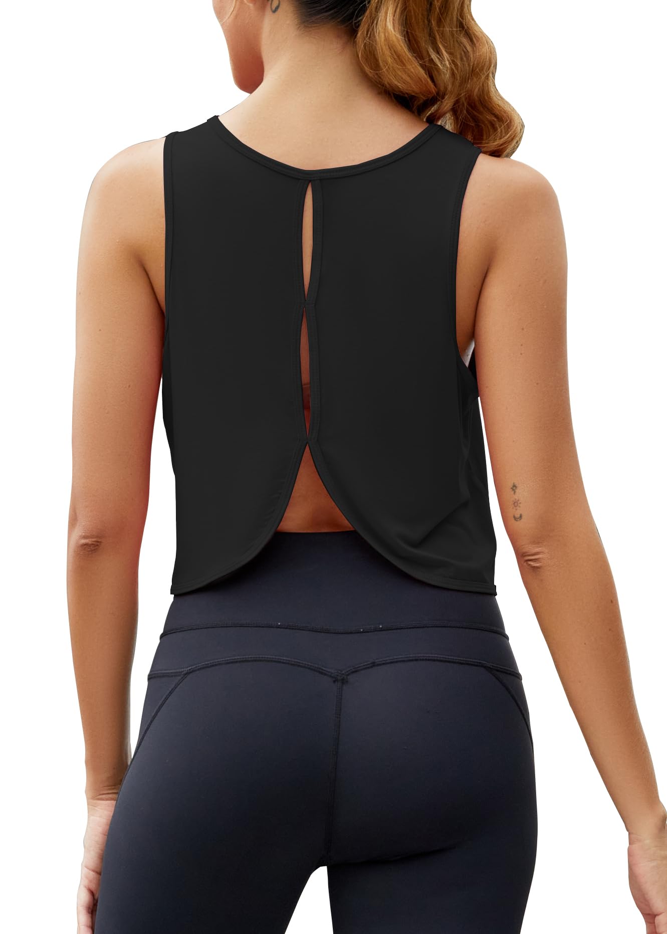 Mippo Workout Tank Tops for Women Open Back Athletic Yoga Gym Crop Tank Backless Workout Shirts Loose Fit Black L