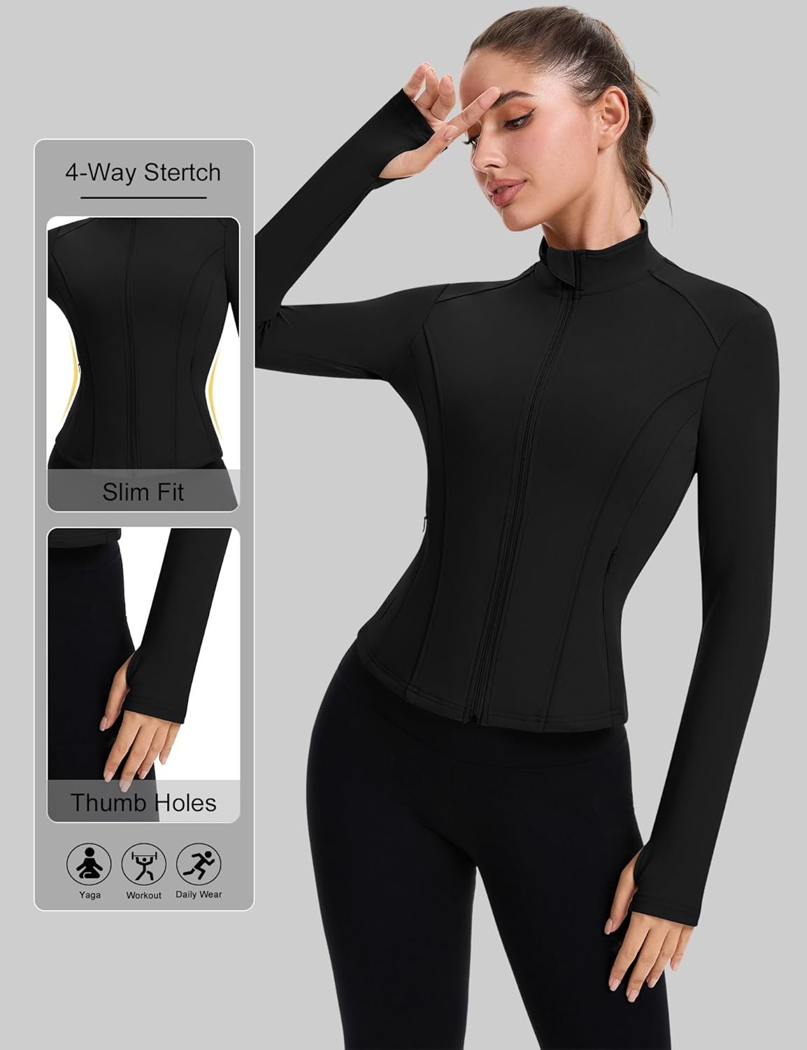 ZHENWEI Women's Workout Jacket - Lightweight Full Zip Cropped Athletic Top with Pockets