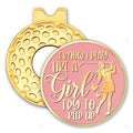 rofiowa I Know I Play Like A Girl Pink Gold Golf Ball Marker with Hat Clip, Funny Golf Accessories for Women, Christmas Mother's Day Birthday Gifts for Golf Fan Golfer, Novelty Golf Gifts(OBJ002)