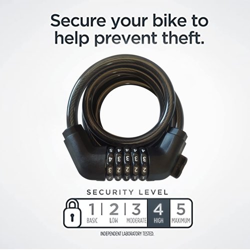 IDEALUX Bike Lock Cable with Mounting Bracket, Bicycle Cable Lock with 5 Digit Combination, 4 Feet Long x 1/2 Inch (Black)