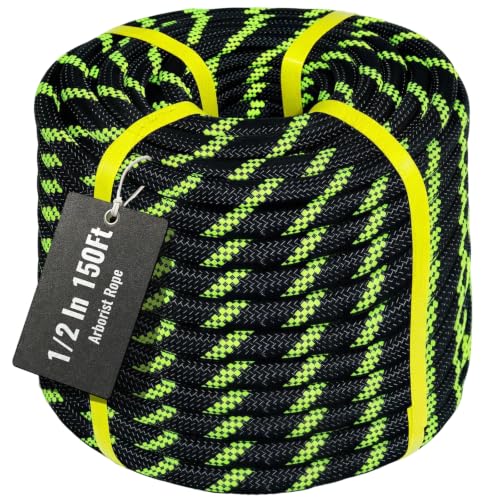 Heavy Duty 1/2 Inch Arborist Rope Black 150FT - Tree Rigging & Climbing