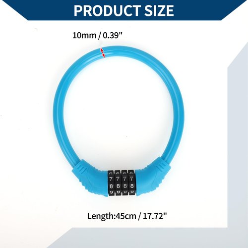 Hihaha Bicycle Lock/Portable Ring Cable Anti-Theft Bike Lock for Mountain Bike Road Bike/Resettable 4 Digit Mini Ring Lock Alloy ABS PVC 45cm / 1 Pc Blue