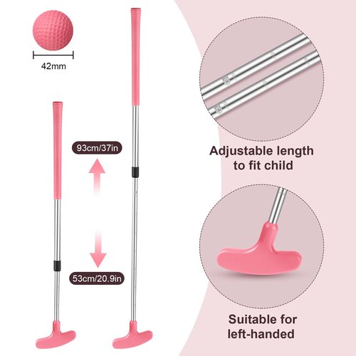 Libima Pink Golf Putter for Kids Adjustable Golf Clubs Right or Left Handed Putter with 6 Pink PU Balls for Teen Girls Junior Beginners Indoor Outdoor Green Club Practice