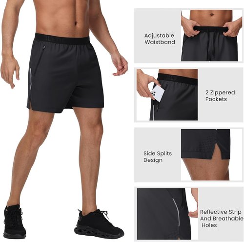 GymBrave Men's 5-Inch Athletic Running Shorts - Lightweight, Quick-Dry with Zipper Pockets