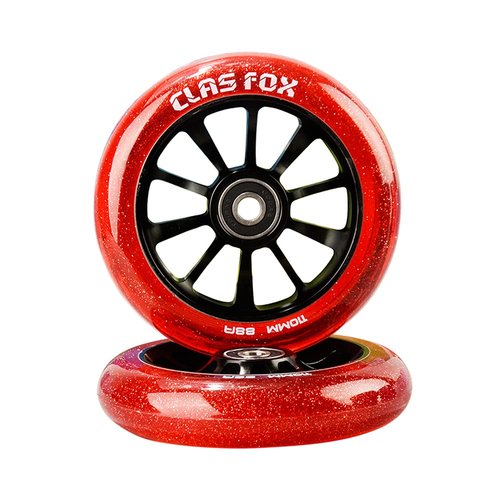 CLAS FOX Pro Scooter Wheels 110mm Transparent Sparkle PU with ABEC-9 Bearings CNC Metal Core (2pcs) (Red)