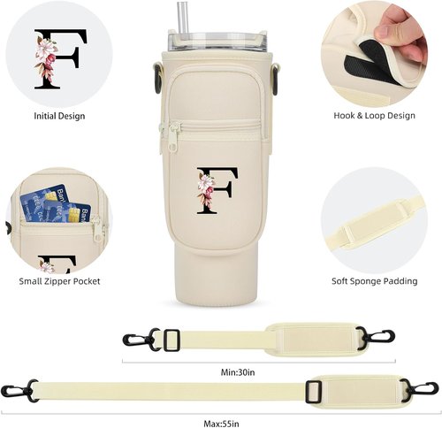 GOEWY Water Bottle Carrier Bag - Adjustable Neoprene Pouch for Stanley 40 oz Tumbler with Phone Pocket