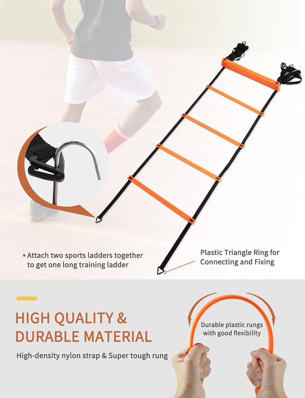 YISSVIC Agility Ladder - 20 Feet with 12 Adjustable Rungs & 10 Cones for Speed Training | Includes Carry Bag & Stakes