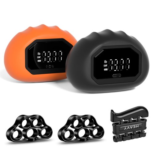 Funny Palm Grip Strength Tester Trainer - Strength Dynamometer Rechargeable Hand Exercising Device for Hand and Finger Grip Tester with Finger Exerciser Stretcher Workout Equipment Orange Black