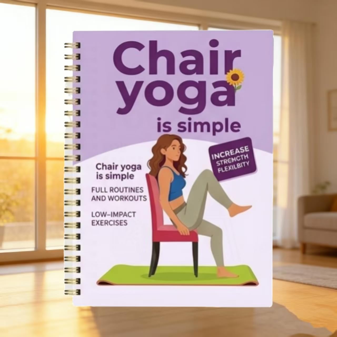 Skiennix 30-Day Chair Yoga Guide Book - 60 Beginner Workouts for Weight Loss & Flexibility | Spiral Bound (5.5x8.3 Inch, Deep Purple)