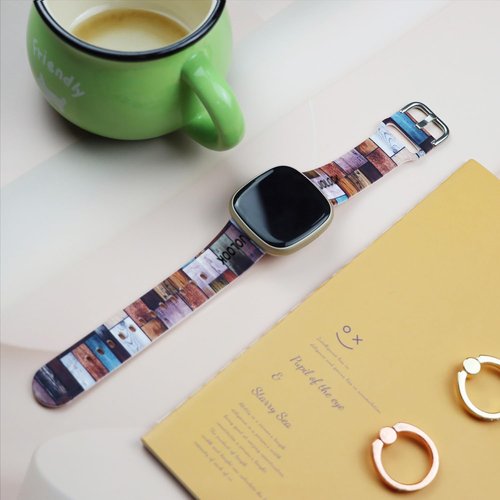 Jolook Wood Band for Fitbit Versa 4/3, Waterproof Sport Silicone Replacement bands Straps Compatible with Fitbit Versa 4/3 and Sense/Sense 2 - Wood Grain