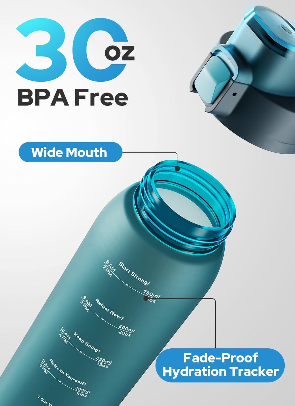 Opard 30oz Plastic Water Bottle - Leakproof Flip-Top Lid, BPA-Free Tritan | Dishwasher Safe, Wide Mouth for Gym & Outdoor Use