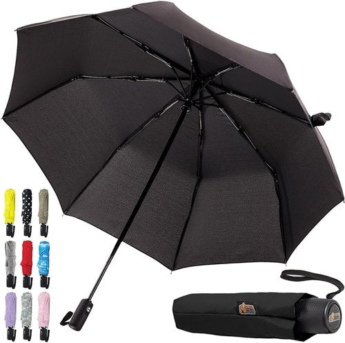 GORILLA GRIP Compact Windproof Umbrella - One-Click Automatic Open/Close, Lightweight & Waterproof, Black