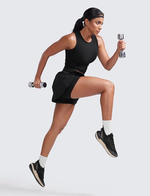 CRZ YOGA Running Shorts for Women - 2 in 1 High Waisted Athletic Gym Shorts with Pocket | 3" Length