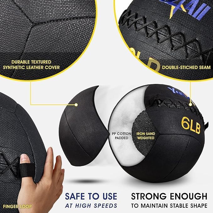 Yes4All Wall Ball - Soft Leather Weighted Iron Sand Ball for Dynamic Workouts | 6 LB - 30 LB Options