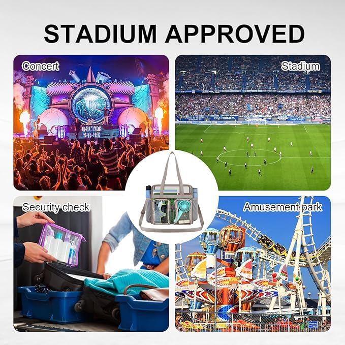 XCU Clear Stadium Bag - Large 12x6x12 Transparent Tote with Adjustable Straps for Events | Concerts & Sports