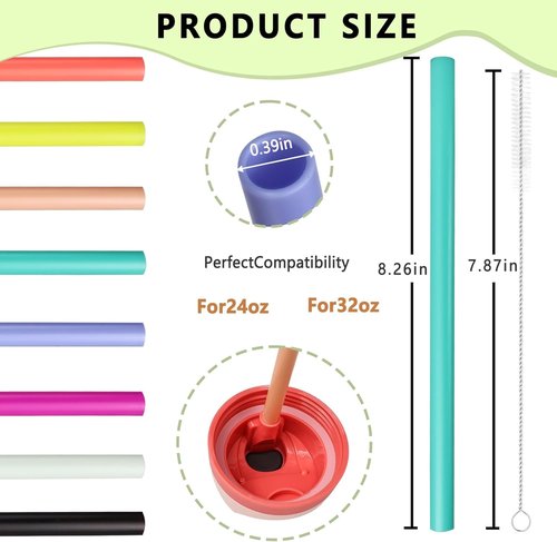 NTIERA Replacement Straws for Owala FreeSip Bottles - 8 Reusable Plastic Straws with Cleaning Brush | Multi-Color Set