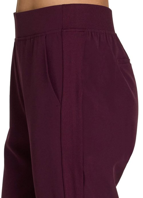 RBX Activewear Women's Ankle Pant, Quick Drying Lightweight Stretch Woven Straight Leg Pants with Pockets Ribbed Side Burgun