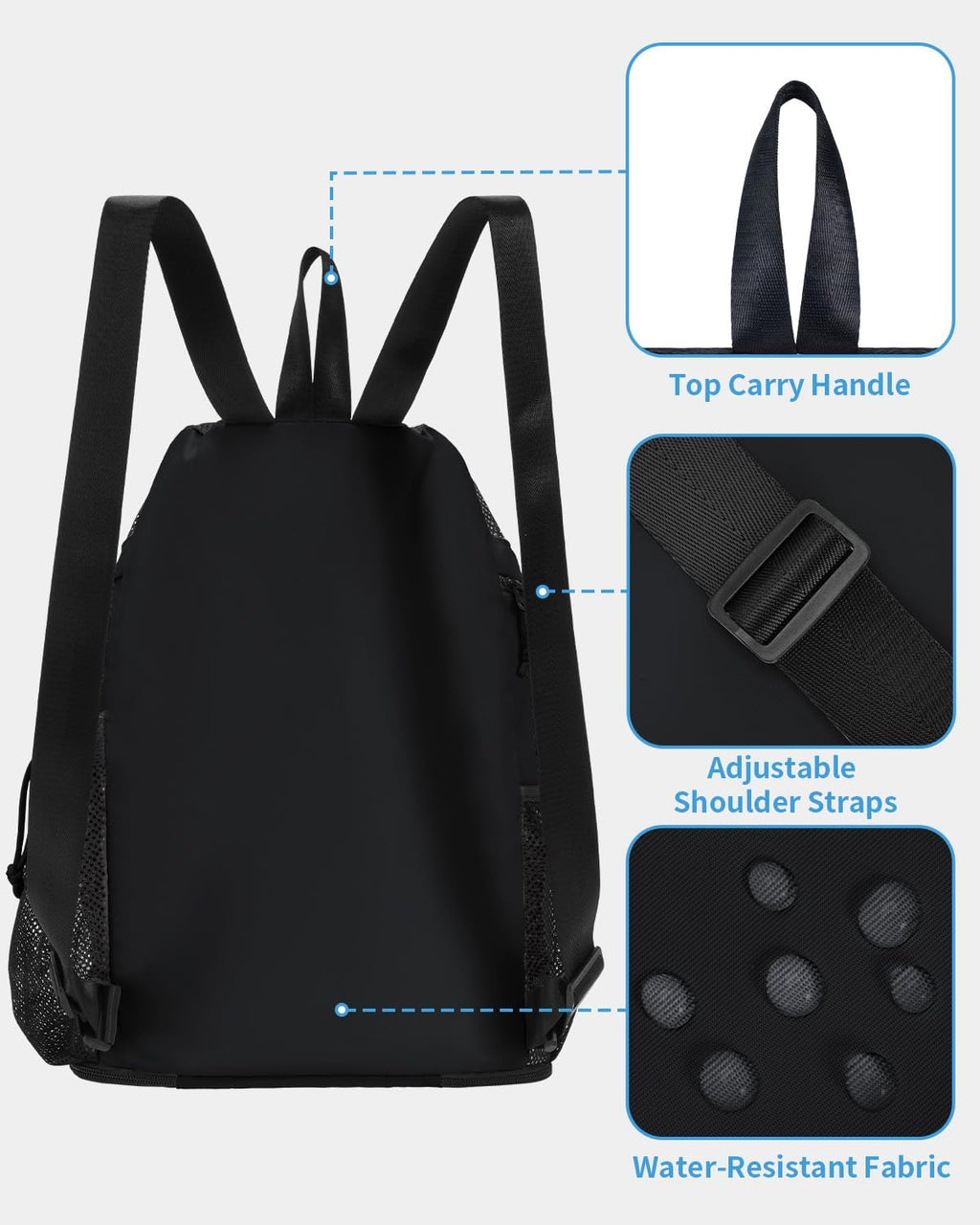 WANDF Swim Bag - Sandproof Beach Backpack with Wet Pockets & Tumbler Side Pockets | Black