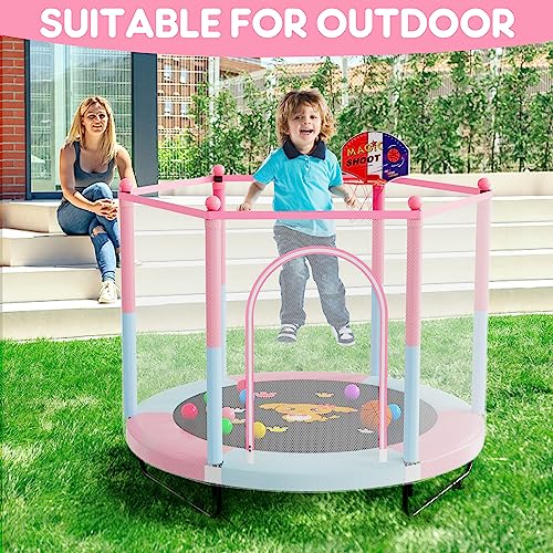 VGMiu 60-Inch Indoor & Outdoor Toddler Trampoline with Safety Net - Pink/Blue 5FT