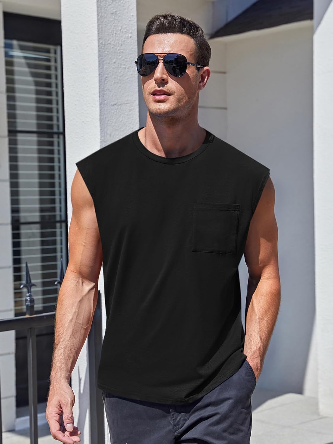 ZIWOCH Men's Sleeveless Tank Tops - Workout Muscle Shirts with Pocket | Comfortable Fit for Gym