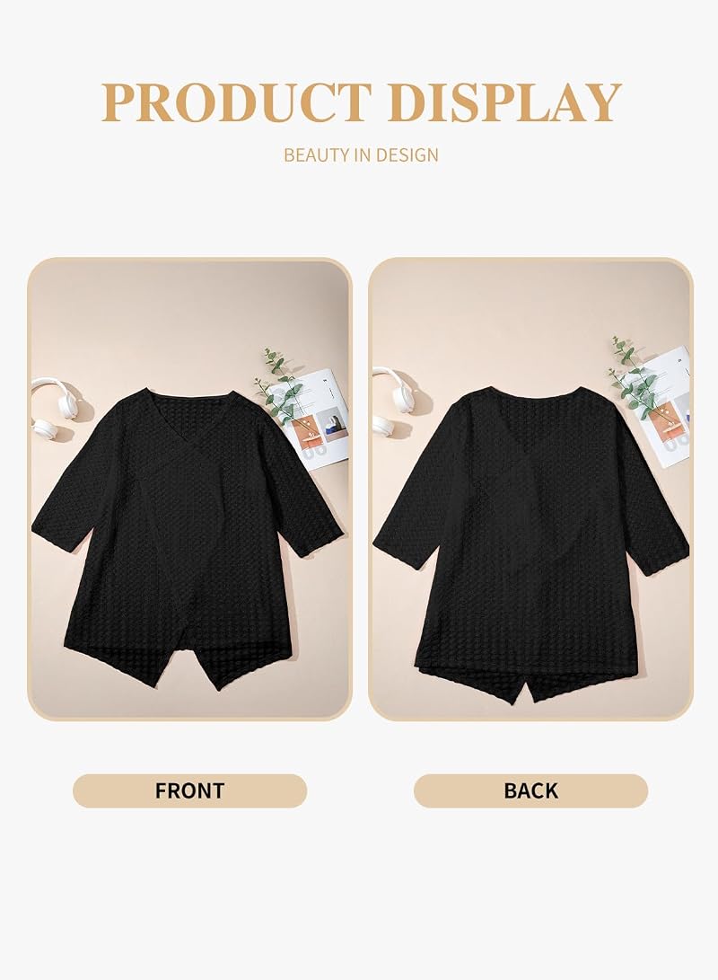 Plus Size Lightweight Cardigan for Women - Kimono Beach Cover Up, Half Sleeve, Hollow Out