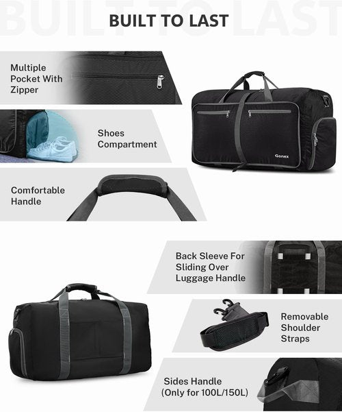 Gonex Large Foldable Travel Duffle Bag - Packable, Lightweight & Water-Repellent | 40L-150L Sizes