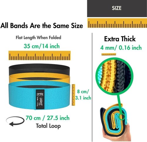 ANIQ® Fabric Resistance Bands - Non-Slip Booty Bands Set for Legs & Butt - 3 Levels for Squats & Glutes
