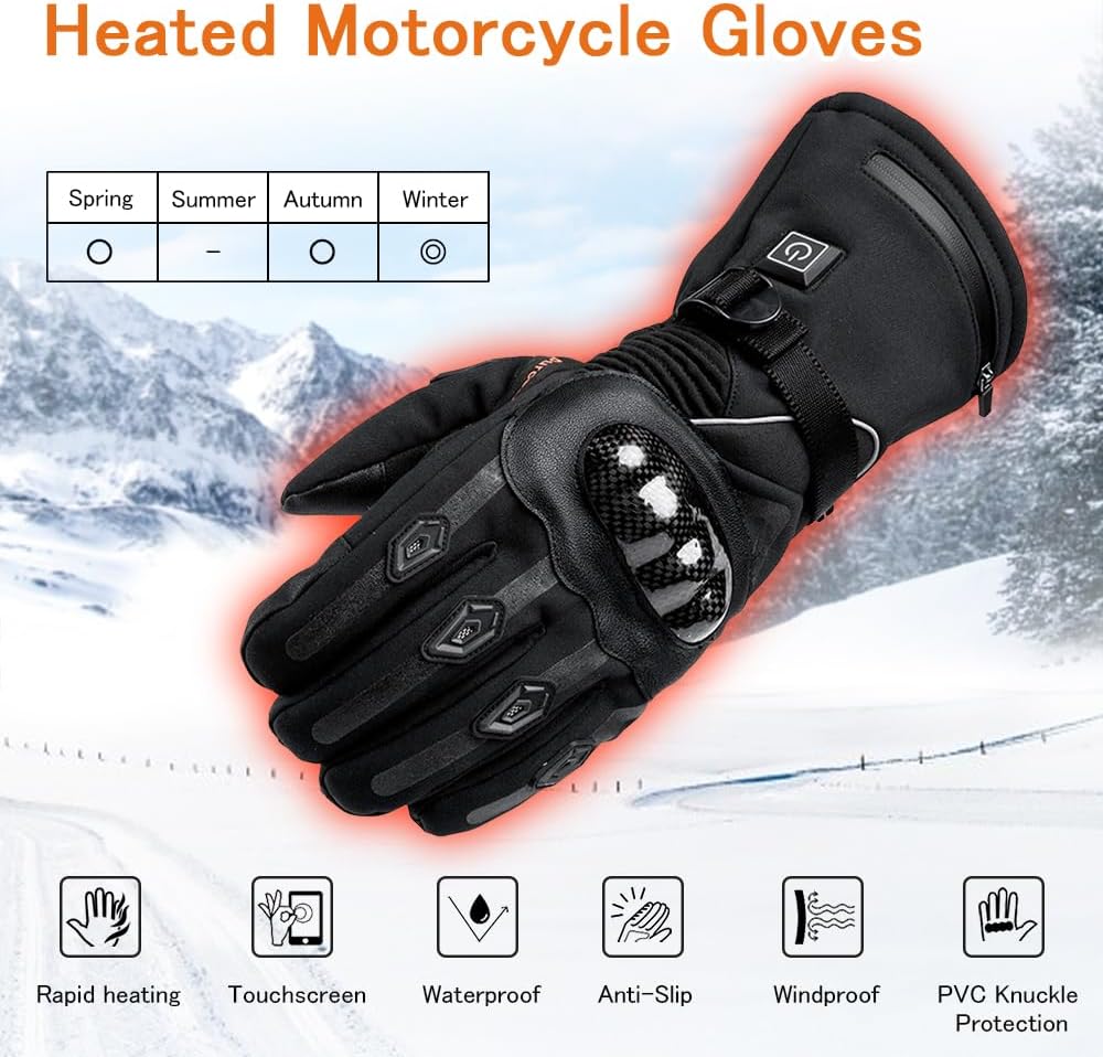 Skiennix Heated Motorcycle Gloves - Electric Touchscreen, Waterproof, Windproof | 7.4V 3000mAh Batteries