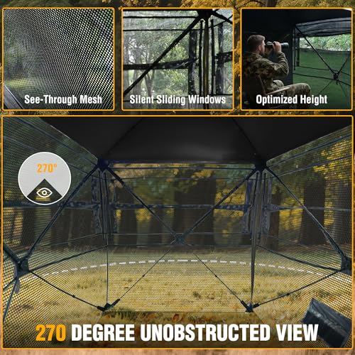 FLISSA 2-3 Person Ground Hunting Blind with 270° See-Through View, Dual Doors