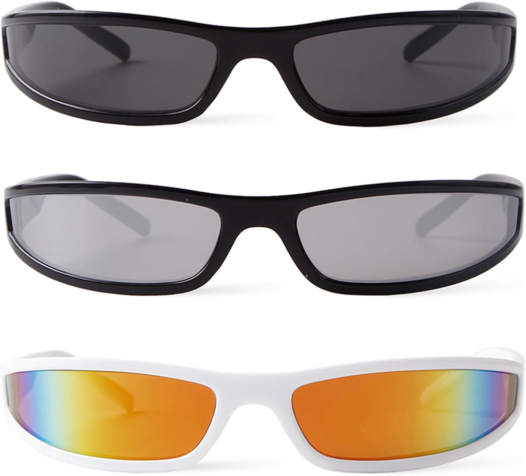 Skiennix Y2K Wrap Around Sunglasses - Futuristic Small Frame Rectangle Shades for Men & Women