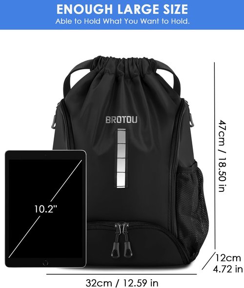 BROTOU Soccer Drawstring Backpack - Versatile Sports Bag with Ball & Shoe Compartment | Ideal for Basketball, Volleyball