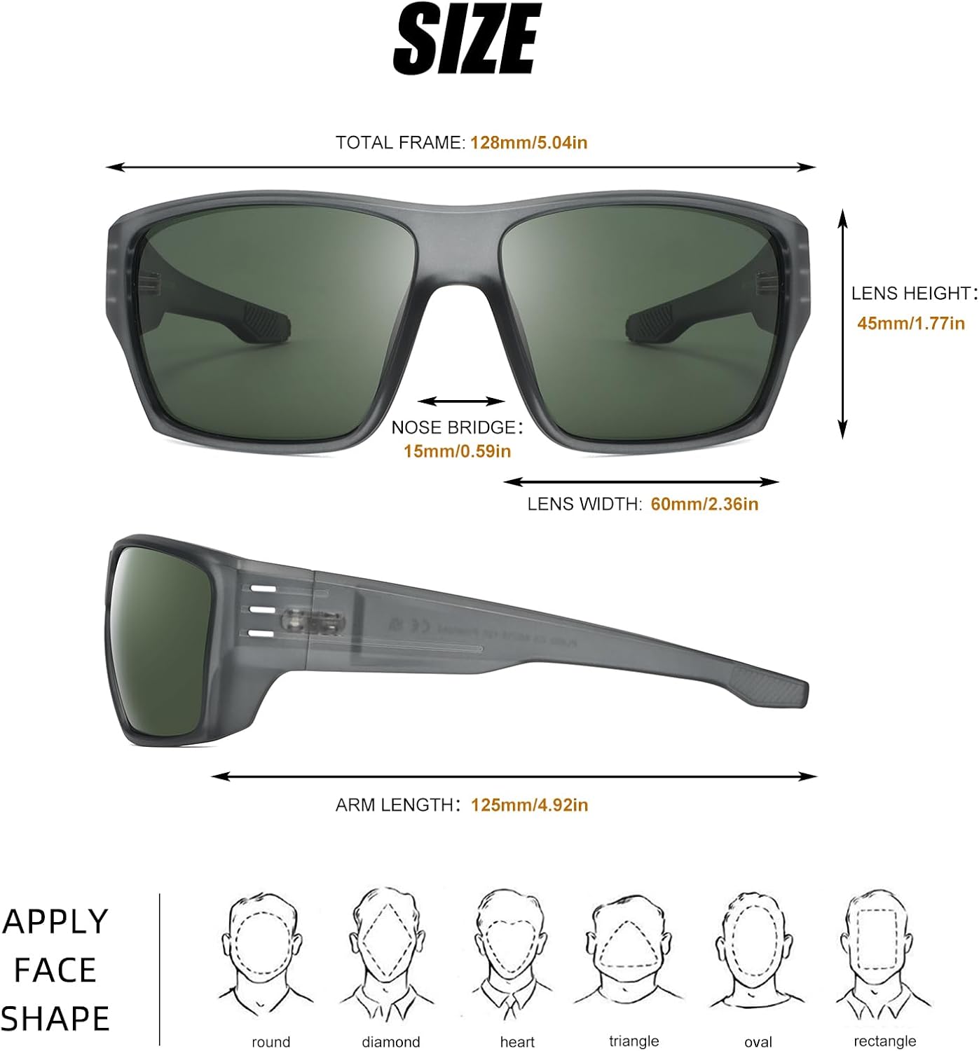 POLARKING Polarized Sports Sunglasses - UV400 Protection, Square Frame for Cycling & Fishing