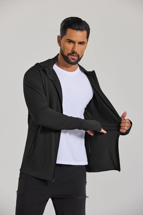 COOFANDY Men's UV Protective Hoodie Shirt UPF 50+ Full Zip for Outdoor Running Hiking