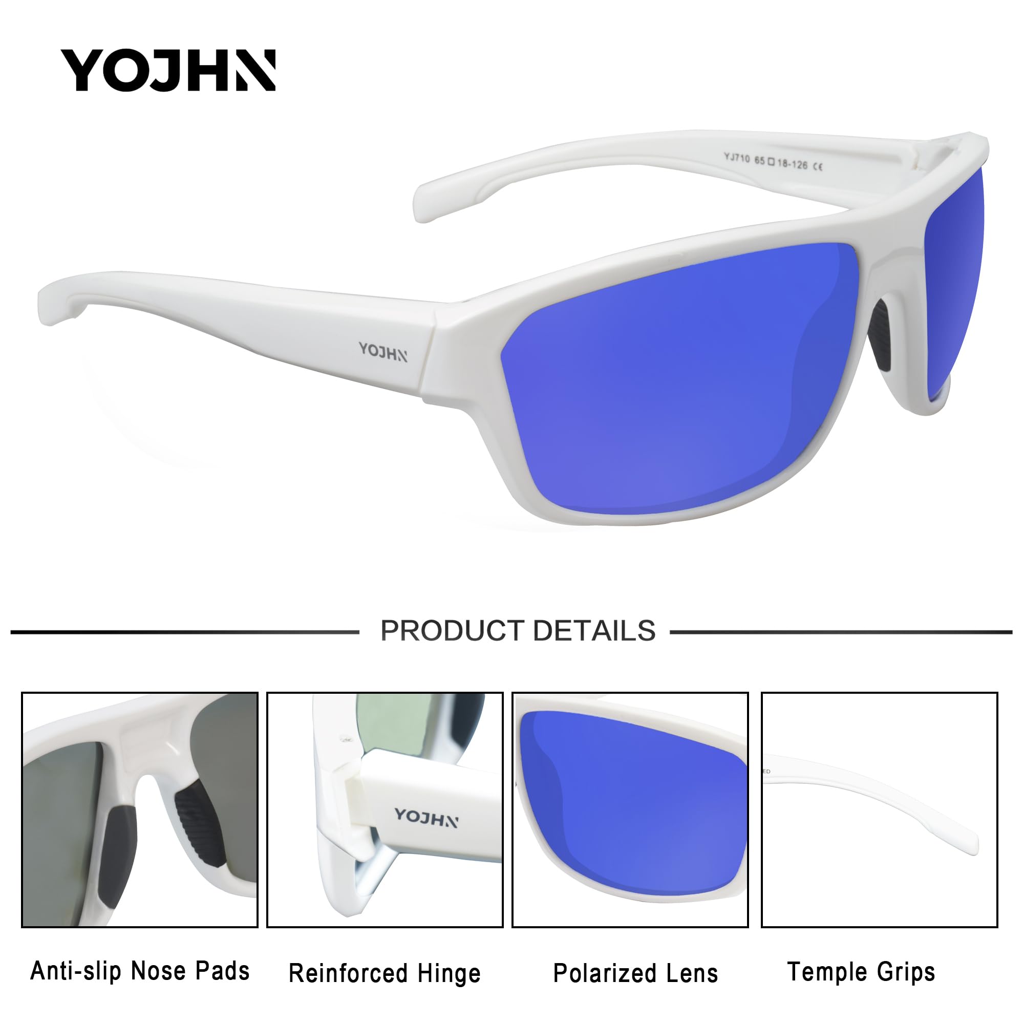 YOJHN Floating Polarized Sunglasses for Men Women UV400 Fishing Sunglasses See Fish in Water Kayaking Boating Sports Glasses (White Frame Smoke Base Blue Revo)