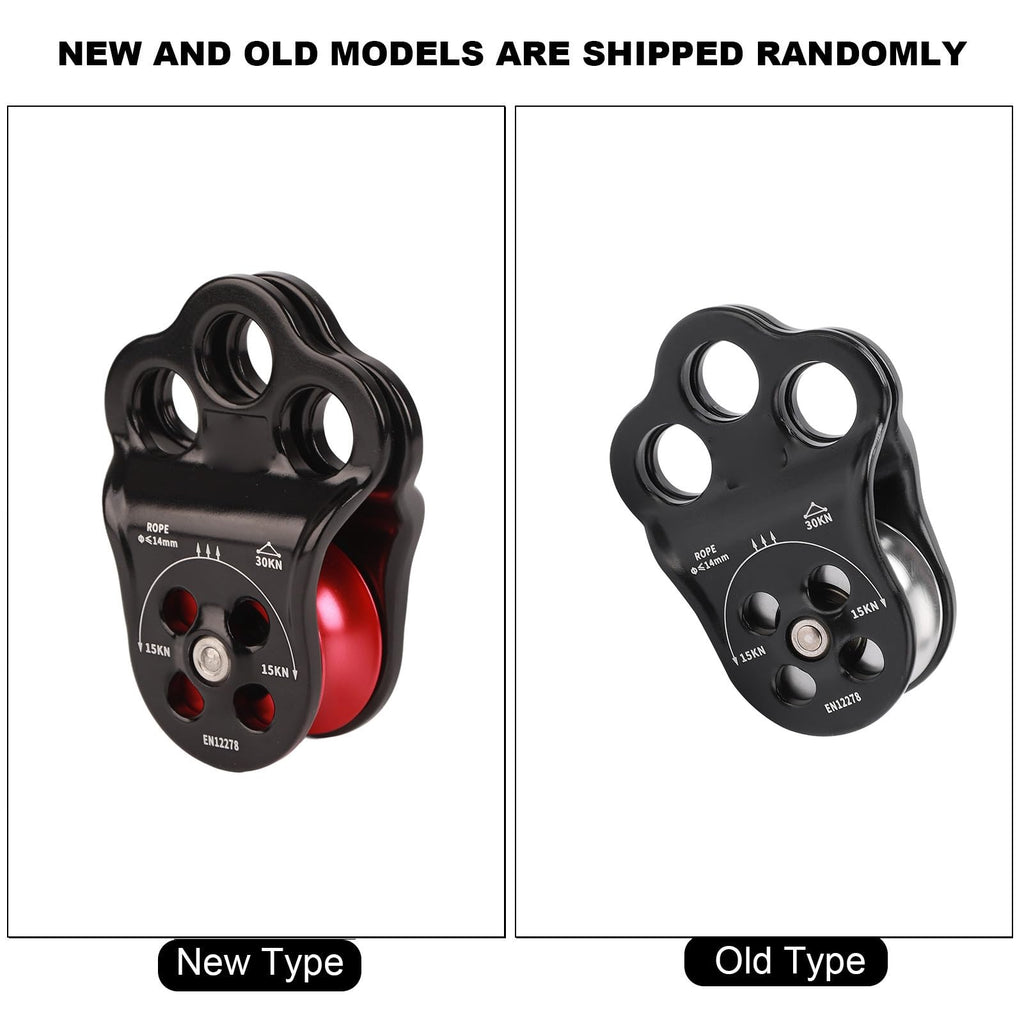 SUNGOOYUE 3 Hole Side Plate Pulley, Triple Hanging Points 30KN Aviation Aluminum Alloy Dual Bearing Hitch Climber Pulley for Climbing Rescue Aerial Work