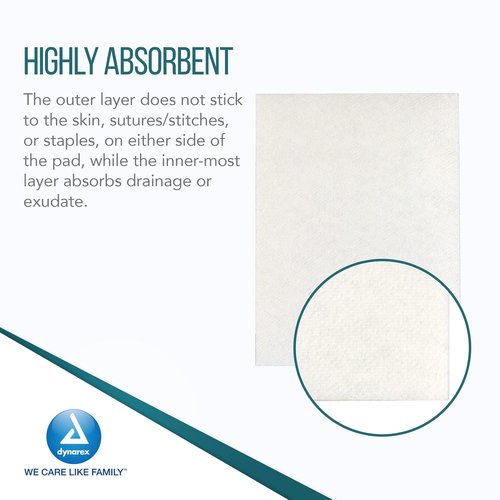 Dynarex Non-Adherent Pads - Sterile, Soft & Highly Absorbent Wound Care | 3” x 4”, 100 Count Box