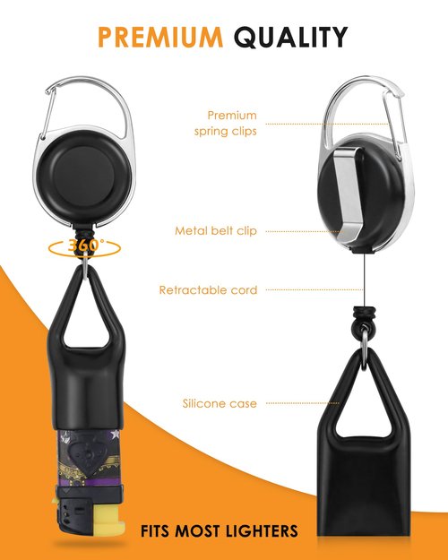 GAUENEEN 20 Pcs Retractable Lighter Clip Holder, Keychain Lighter Leash with Clip (Black)