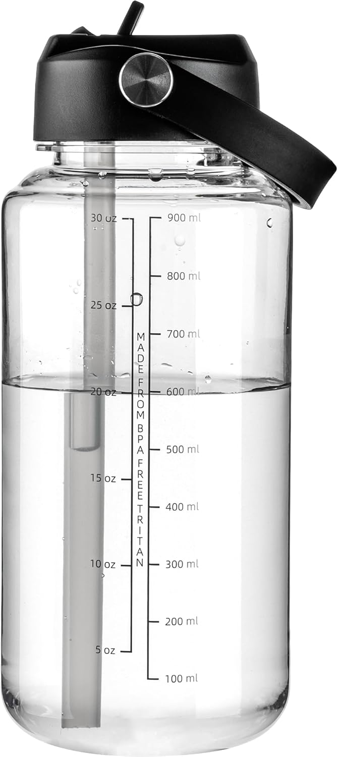OLDLEY 32oz Motivational Sports Water Bottle - BPA-Free Tritan with Time Markers & Leakproof Design