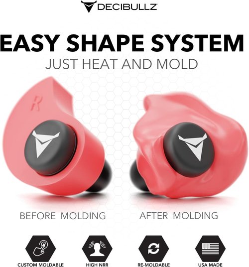 Decibullz Custom Molded Earplugs - Pro Pack for Ultimate Noise Reduction | Red Color