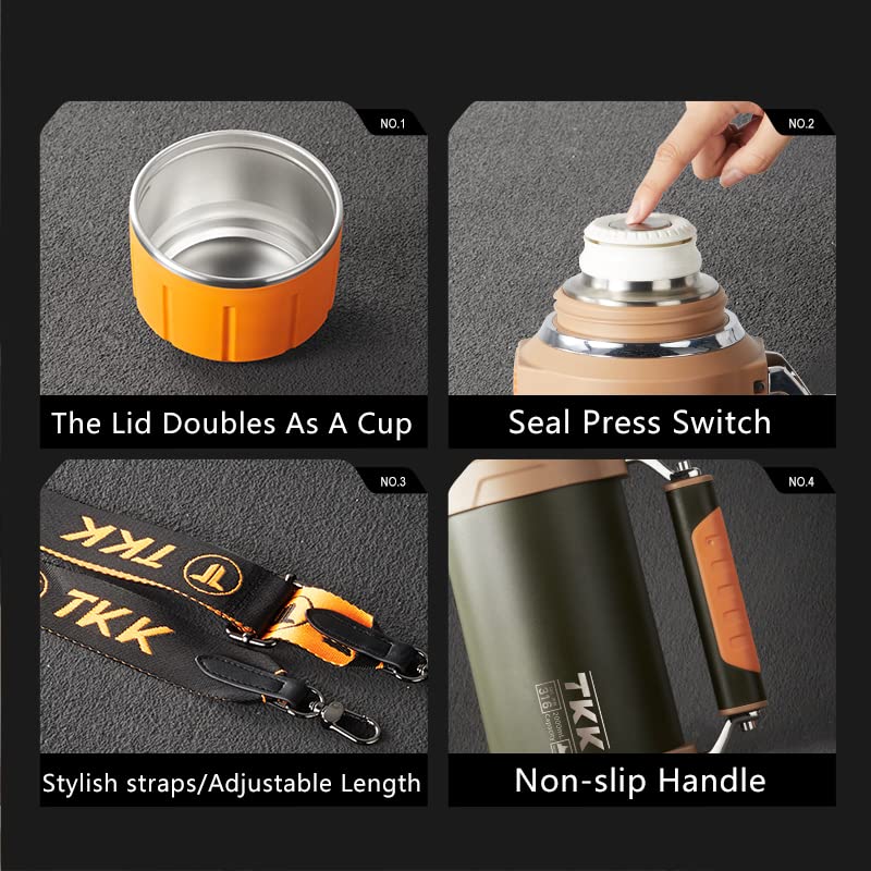 Orange 1.8L Stainless Steel Insulated Coffee Vacuum Bottle Keeps Drinks Hot Cold