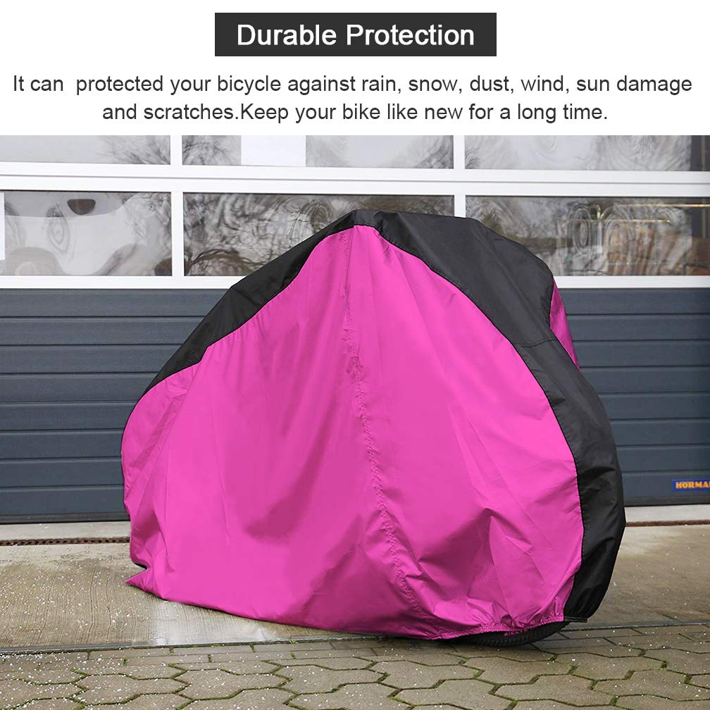 Roctee Bicycle Cover Waterproof Wind Rain Snow Proof Outdoor Mountain Bike Road Travel Bike Cycle Covers With Storage Bag, 78.7''(L) * 27.6''(W) * 43.3''(H) For XL Size (Black & Rose)