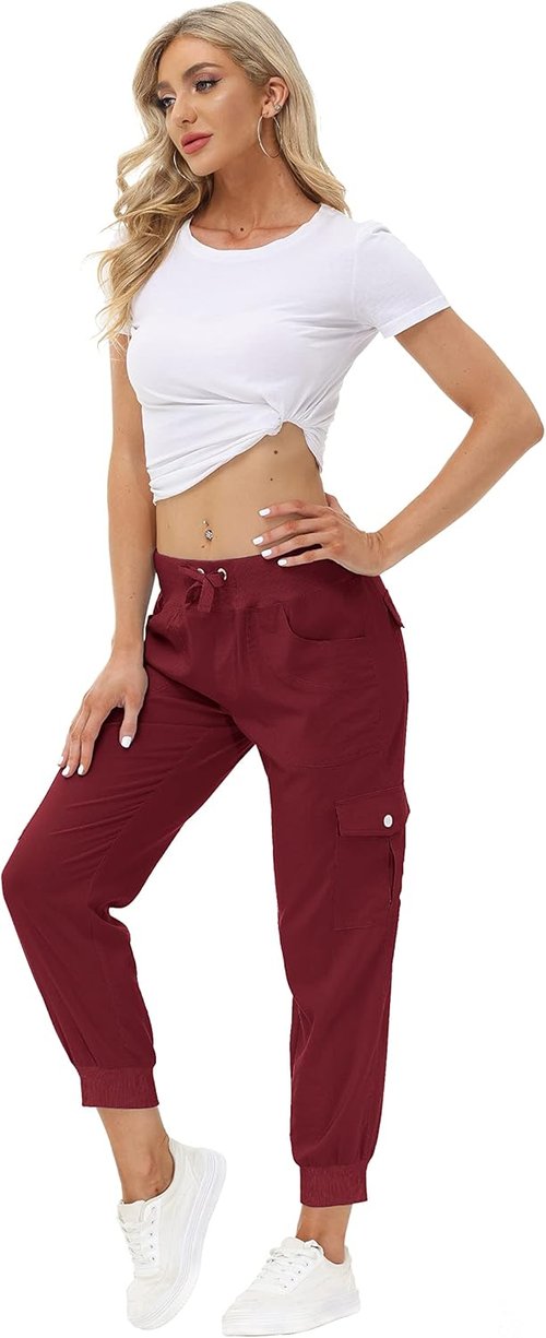 MoFiz Women's Lightweight Hiking Cargo Pants - Quick Dry Casual Travel Joggers with Elastic Waist & Pockets